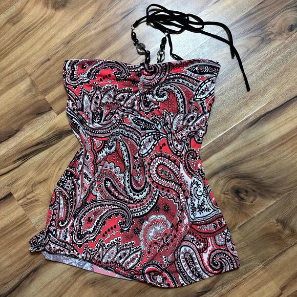 Y2K Paisley Printed Silky Halter Top Size Medium - Picture 1 of 3